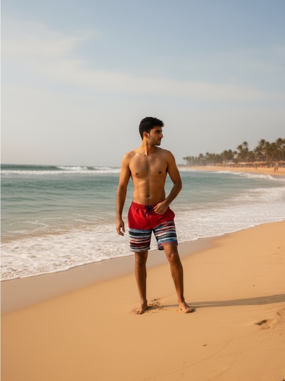 Bugatti Red and Blue Striped Men's Board Shorts